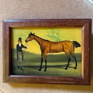 Framed vintage English painting of a horse